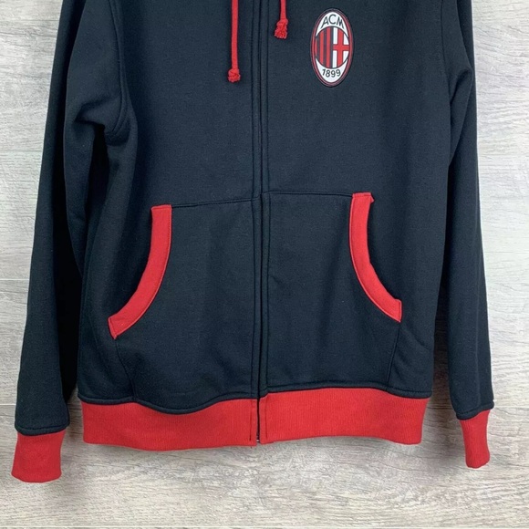 AC Milan ACM Official Product Soccer Zip Up Sweater Black Red Mens Size Small - Picture 5 of 8